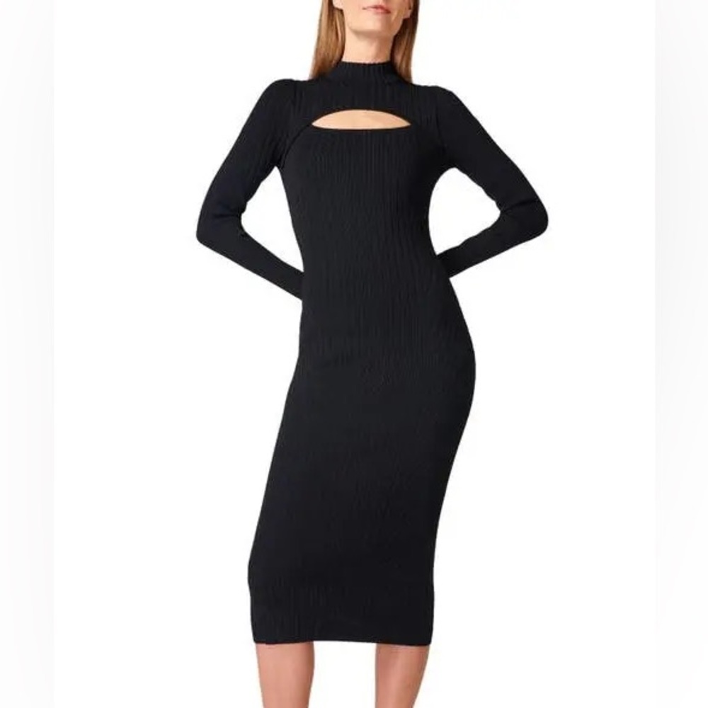 Sweaty Betty Black Long-Sleeve Cutout Ribbed Midi Dress